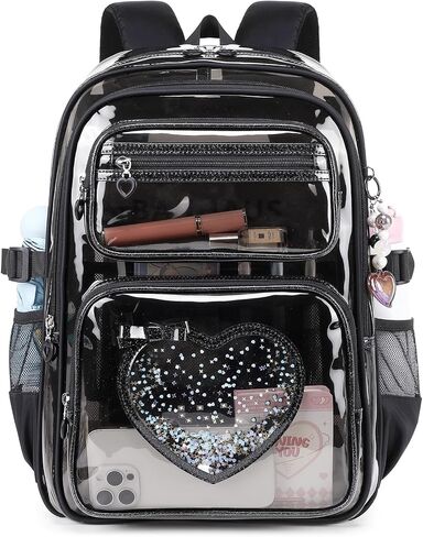 Clear Backpack for School Girls, Cute Heavy Duty PVC Transparent Bookbag, See-Through Bag for Stadium Event Semi-Black in Saudi Arabia