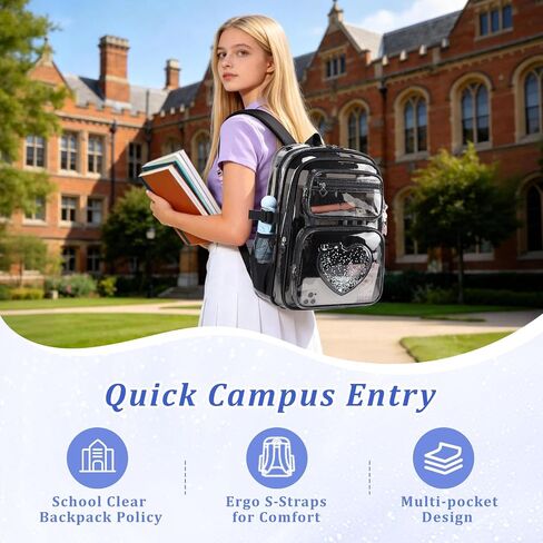 Clear Backpack for School Girls, Cute Heavy Duty PVC Transparent Bookbag, See-Through Bag for Stadium Event Semi-Black in Saudi Arabia