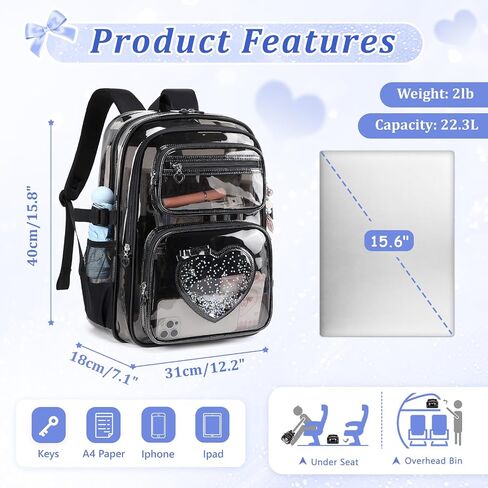 Clear Backpack for School Girls, Cute Heavy Duty PVC Transparent Bookbag, See-Through Bag for Stadium Event Semi-Black in Saudi Arabia