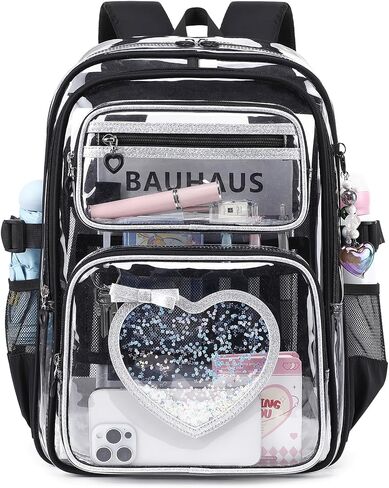 Clear Backpack for School Girls, Cute Heavy Duty PVC Transparent Bookbag, See-Through Bag for Stadium Event Semi-Black in Saudi Arabia