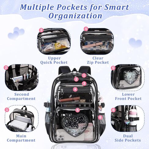 Clear Backpack for School Girls, Cute Heavy Duty PVC Transparent Bookbag, See-Through Bag for Stadium Event Semi-Black in Saudi Arabia