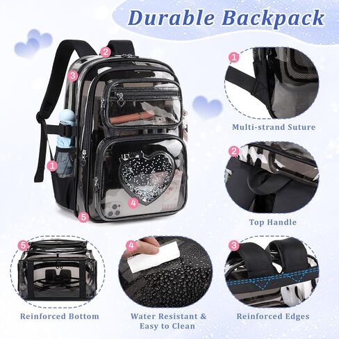 Clear Backpack for School Girls, Cute Heavy Duty PVC Transparent Bookbag, See-Through Bag for Stadium Event Semi-Black in Saudi Arabia