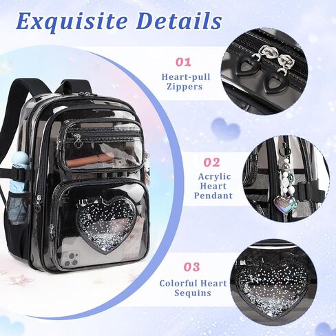 Clear Backpack for School Girls, Cute Heavy Duty PVC Transparent Bookbag, See-Through Bag for Stadium Event Semi-Black in Saudi Arabia