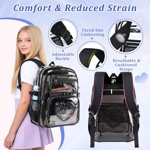Clear Backpack for School Girls, Cute Heavy Duty PVC Transparent Bookbag, See-Through Bag for Stadium Event Semi-Black in Saudi Arabia