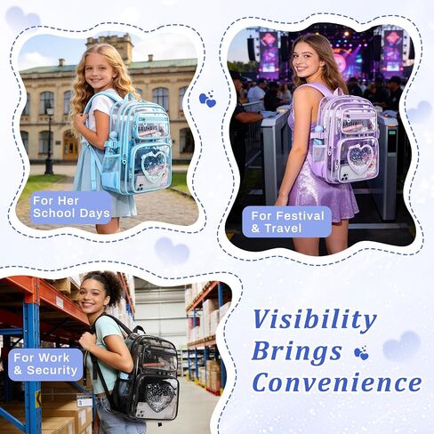 Clear Backpack for School Girls, Cute Heavy Duty PVC Transparent Bookbag, See-Through Bag for Stadium Event Semi-Black in Saudi Arabia