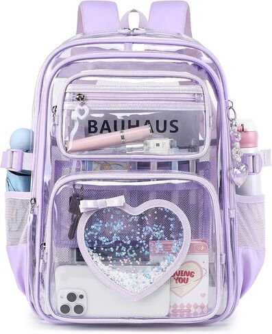 Clear Backpack for School Girls, Cute Heavy Duty PVC Transparent Bookbag, See-Through Bag for Stadium Event Semi-Black in Saudi Arabia