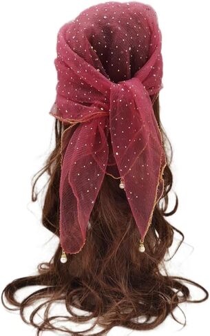Head Scarf for Women 31.5 Inches Solid Hair Scarf Sparkle Glitters Hair Bandana Sequins Hair Wraps Scarf in Kuwait