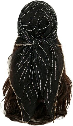 Head Scarf for Women 31.5 Inches Solid Hair Scarf Sparkle Glitters Hair Bandana Sequins Hair Wraps Scarf in Kuwait