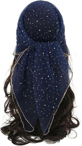 Head Scarf for Women 31.5 Inches Solid Hair Scarf Sparkle Glitters Hair Bandana Sequins Hair Wraps Scarf in Kuwait