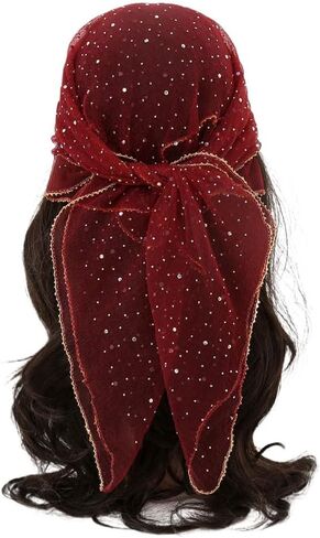 Head Scarf for Women 31.5 Inches Solid Hair Scarf Sparkle Glitters Hair Bandana Sequins Hair Wraps Scarf in Kuwait