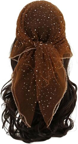 Head Scarf for Women 31.5 Inches Solid Hair Scarf Sparkle Glitters Hair Bandana Sequins Hair Wraps Scarf in Kuwait