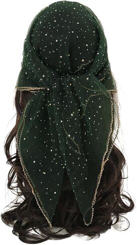 Head Scarf for Women 31.5 Inches Solid Hair Scarf Sparkle Glitters Hair Bandana Sequins Hair Wraps Scarf in Kuwait