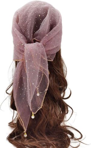 Head Scarf for Women 31.5 Inches Solid Hair Scarf Sparkle Glitters Hair Bandana Sequins Hair Wraps Scarf in Kuwait