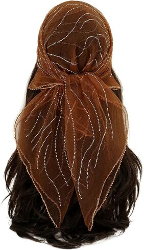 Head Scarf for Women 31.5 Inches Solid Hair Scarf Sparkle Glitters Hair Bandana Sequins Hair Wraps Scarf in Kuwait