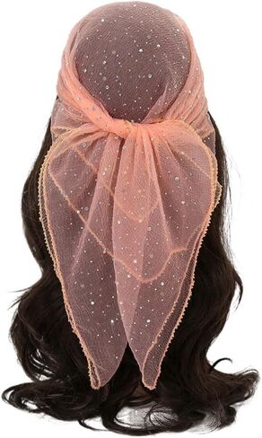 Head Scarf for Women 31.5 Inches Solid Hair Scarf Sparkle Glitters Hair Bandana Sequins Hair Wraps Scarf in Kuwait