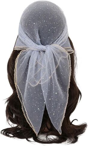 Head Scarf for Women 31.5 Inches Solid Hair Scarf Sparkle Glitters Hair Bandana Sequins Hair Wraps Scarf in Kuwait