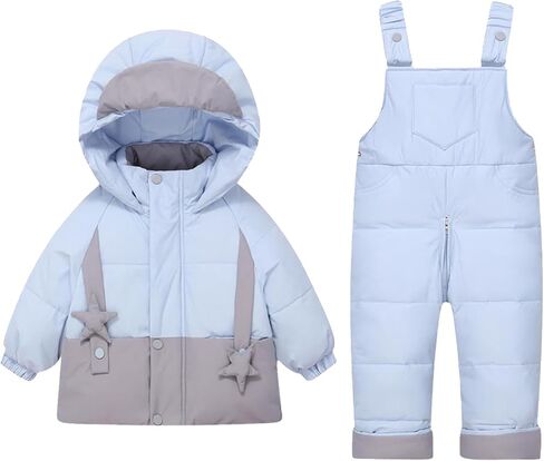 Kids 2 Piece Snow Suit - Thermal Waterproof Skibib Pants and Jackets Boys Girls Winter Windproof Ski Snowsuit 1-6Y in Kuwait