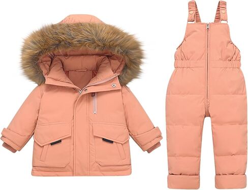 2 Piece Kids Snow Suit - Waterproof Thicken Hooded Ski Set Thermal Winter Windproof Snowsuit for Boys Girls 1-4Y in Kuwait