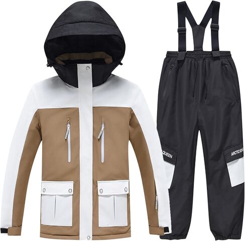 2 Piece Kids Snow Ski Suit - Windproof Waterproof Jacket Bib Pants Set Thermal Winter Outfit for Boys Girls 3-12Y in Kuwait