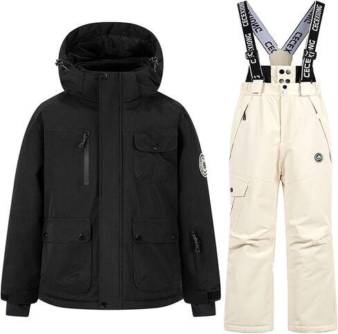 Kids Ski Suit for Boys Girls Warm Waterproof Windproof 2-Piece Snow Jacket Bib Pants Set Winter Snowboarding Outfit in Kuwait