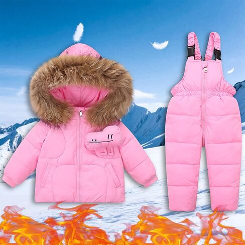 Snow Suit for Kids Thermal Thicken Waterproof Skibib Pants and Jackets Windproof Winter Snowsuit for Boys Girls 1-6Y in Kuwait