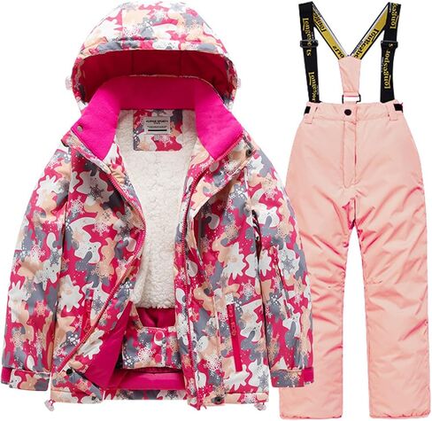 2 Piece Kids Snow Ski Suit Waterproof Hooded Jacket Bib Pants Set Thermal Winter Windproof Outfit for Boys Girls 3-12Y in Kuwait