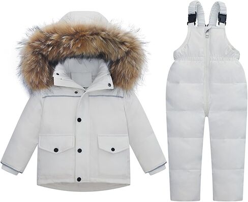 Toddler Kids Snowsuit 2 Piece Set - Waterproof Ski Jacket with Hood and Bib Overalls Boys Girls Warm Winter Ski Suit 1-6Y in Kuwait