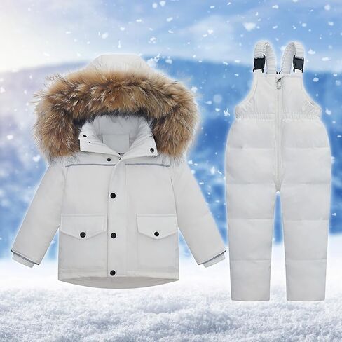 Toddler Kids Snowsuit 2 Piece Set - Waterproof Ski Jacket with Hood and Bib Overalls Boys Girls Warm Winter Ski Suit 1-6Y in Kuwait