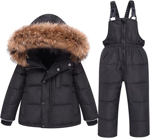 2 Piece Kids Snow Ski Suit Waterproof Hooded Jacket Bib Pants Set Thermal Winter Windproof Snowsuit for Boys Girls 1-6Y in Kuwait