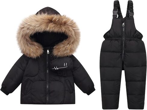 Snow Suit for Kids Thermal Thicken Waterproof Skibib Pants and Jackets Windproof Winter Snowsuit for Boys Girls 1-6Y in Kuwait