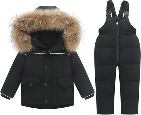 Toddler Kids Snowsuit 2 Piece Set - Waterproof Ski Jacket with Hood and Bib Overalls Boys Girls Warm Winter Ski Suit 1-6Y in Kuwait