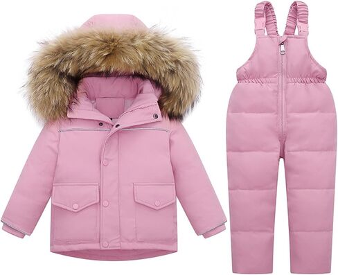 Toddler Kids Snowsuit 2 Piece Set - Waterproof Ski Jacket with Hood and Bib Overalls Boys Girls Warm Winter Ski Suit 1-6Y in Kuwait