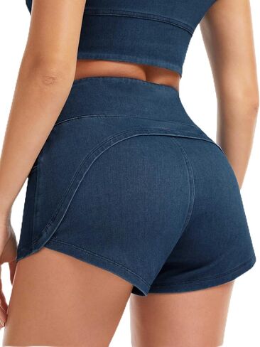 THE GYM PEOPLE Women's High Waisted Jean Shorts Stretchy Pull On Side Slit Denim Short with Pockets in Kuwait