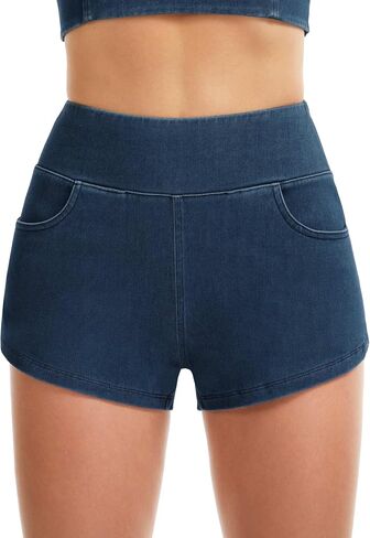 THE GYM PEOPLE Women's High Waisted Jean Shorts Stretchy Pull On Side Slit Denim Short with Pockets in Kuwait