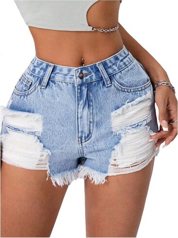 OYOANGLE Women's Ripped Distressed Jean Shorts Y2K Frayed Hem Hot Mini Denim Shorts Streetwear Jorts in Kuwait