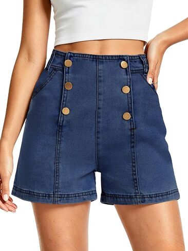 Metietila Women's High Waist Denim Shorts with Back Zipper Casual Trendy Double-Button Jean Shorts with Pockets in Kuwait
