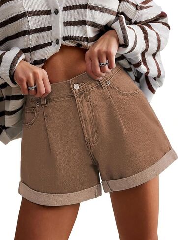Jean Shorts Womens High Waisted Casual Cuffed Denim Shorts Non-Stretch Jorts 2026 Summer Trendy with Pocket in Kuwait