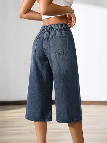 EMMIOL فضفاض Jorts للنساء مرونة عالية الخصر برمودا Y2k شورت جينز آلة قابل للغسل الصيف عادية طويلة الدينيم السراويل in Kuwait