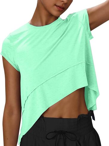 Kumufenc Womens Workout Cropped Tops Lightweight Athletic Yoga Shirts Cap Sleeve Casual Outfits in Saudi Arabia