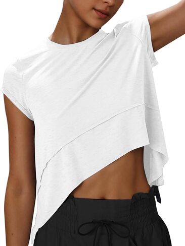 Kumufenc Womens Workout Cropped Tops Lightweight Athletic Yoga Shirts Cap Sleeve Casual Outfits in Saudi Arabia