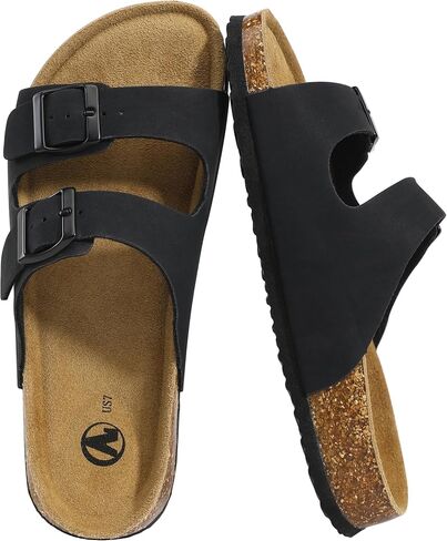 NHU Cork Footbed Sandals, Comfortable Double Buckle Slip-On with Arch Support Slides for Women Footwear in Saudi Arabia