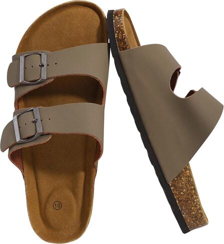 NHU Cork Footbed Sandals, Comfortable Double Buckle Slip-On with Arch Support Slides for Women Footwear in Saudi Arabia