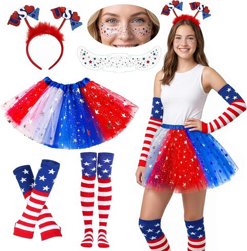 DANGCOS 4th of July Tutu Set Patriotic Costume Accessories for Independence Day, Halloween, and Cosplay Parties in Saudi Arabia