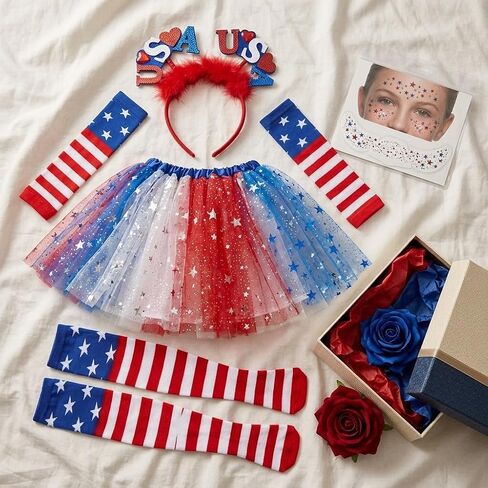 DANGCOS 4th of July Tutu Set Patriotic Costume Accessories for Independence Day, Halloween, and Cosplay Parties in Saudi Arabia