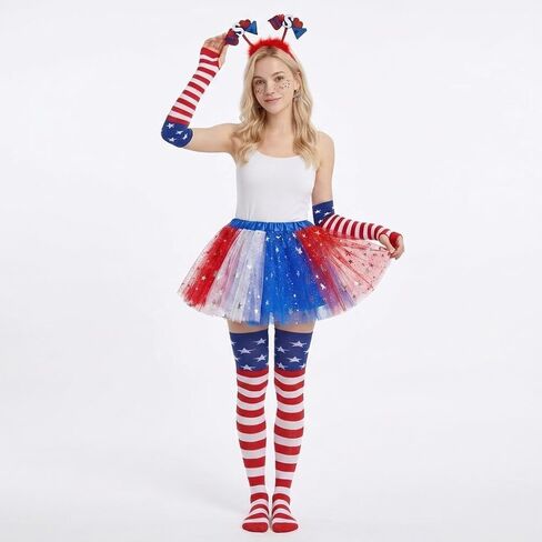 DANGCOS 4th of July Tutu Set Patriotic Costume Accessories for Independence Day, Halloween, and Cosplay Parties in Saudi Arabia