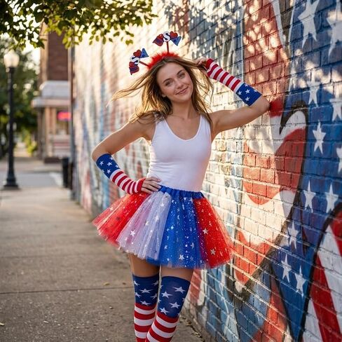 DANGCOS 4th of July Tutu Set Patriotic Costume Accessories for Independence Day, Halloween, and Cosplay Parties in Saudi Arabia