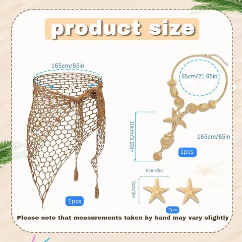 4PCS Mermaid Costume Accessories for Women, Shell Crochet Fishnet Cover Up Skirt, Starfish Hair Clips, Seashell Necklace in Saudi Arabia