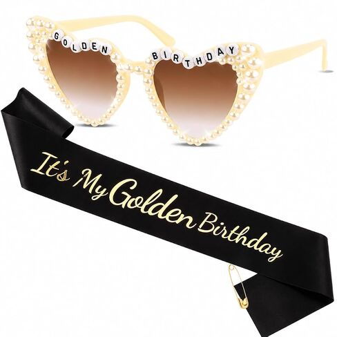 CUBACO Gold Birthday Decorations for Women, It's My Golden Birthday Sash and Sunglasses Golden Girls Outfits for Women Girl Party Hair Accessories Gifts in Saudi Arabia