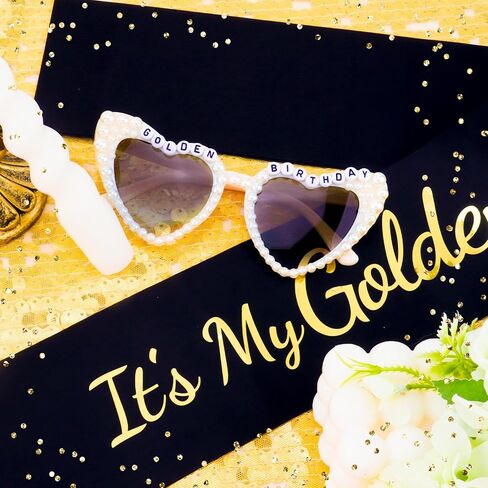 CUBACO Gold Birthday Decorations for Women, It's My Golden Birthday Sash and Sunglasses Golden Girls Outfits for Women Girl Party Hair Accessories Gifts in Saudi Arabia