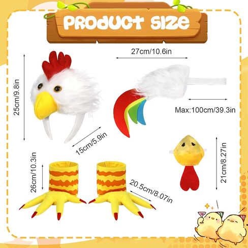 5pcs Chicken Costume Women Men, Rooster Costume Include Headband Tail Feet and Nose for Animal Halloween Easter Party in Kuwait